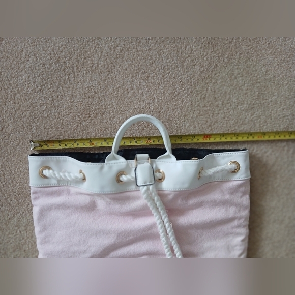 Victoria Secret Pink Striped Cinch Drawstring Tote Backpack - Picture 7 of 8